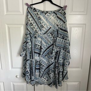 Karl Lagerfeld Paisley Layered Ruffle Midi Skirt Womens 12 Boho Flowy High Low